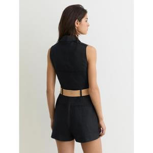 REISS Taylor Linen Sleeveless Belted Playsuit